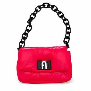 Furla Red Puffy Chain Shoulder Bag | Quilted Nylon Puffer Purse & Dust bag